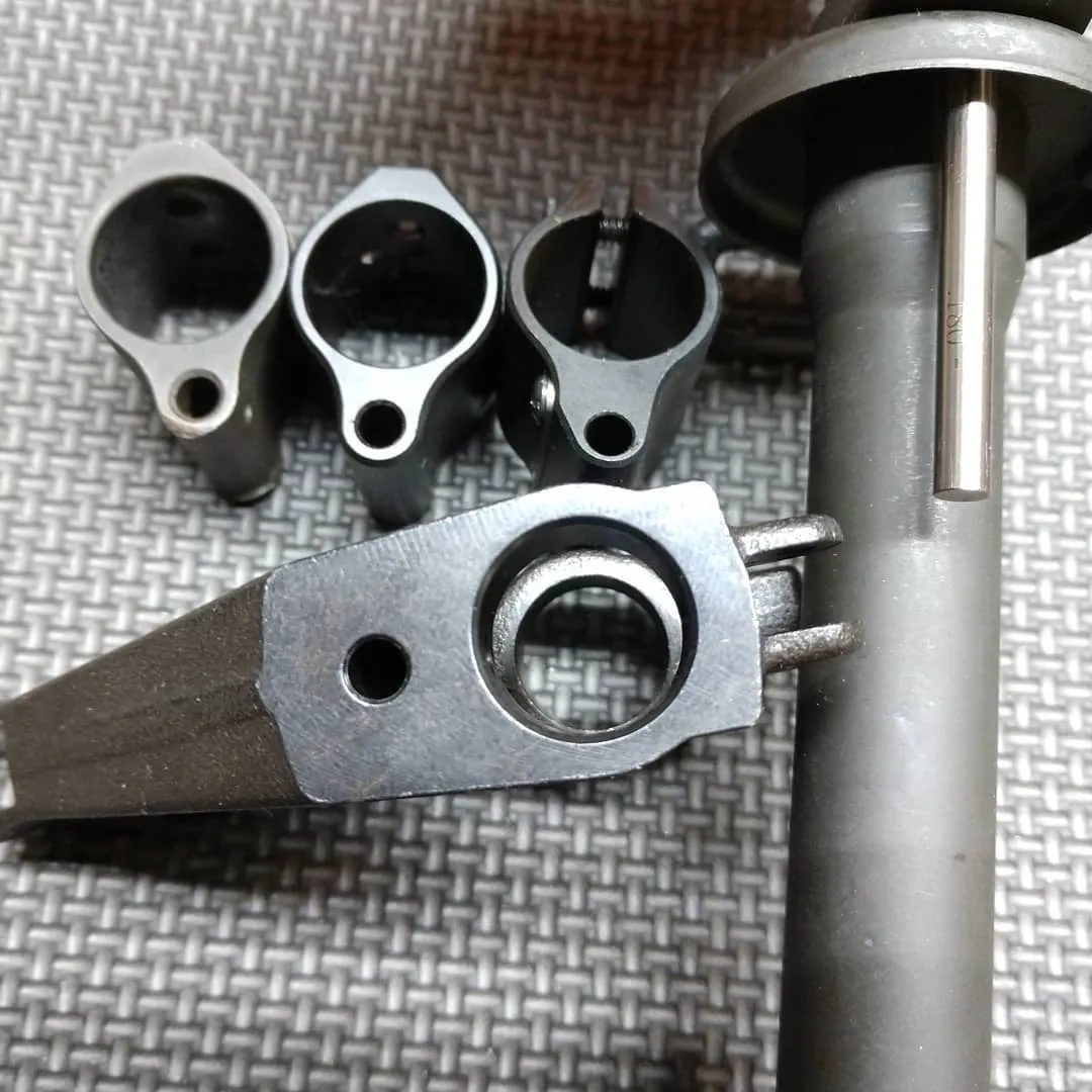 A set of metal parts on a table.