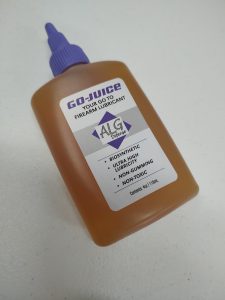 A bottle of HK91 AND CLONES M-LOK HANDGUARD firearm lubricant by ALG Defense, labeled as biosynthetic, ultra-high lubricity, non-gumming, and non-toxic. Contains 4 fluid ounces.