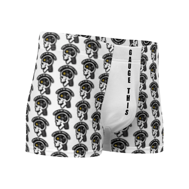 A pair of SOTAR "Gauge This" Boxer Briefs with a skull and crossbones pattern.