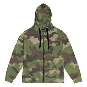 The SOTAR M81 Special Edition Zip Up Hoodie – The Lord’s Plaid features green and brown camouflage, black drawstrings, and a small embroidered patch on the left chest.