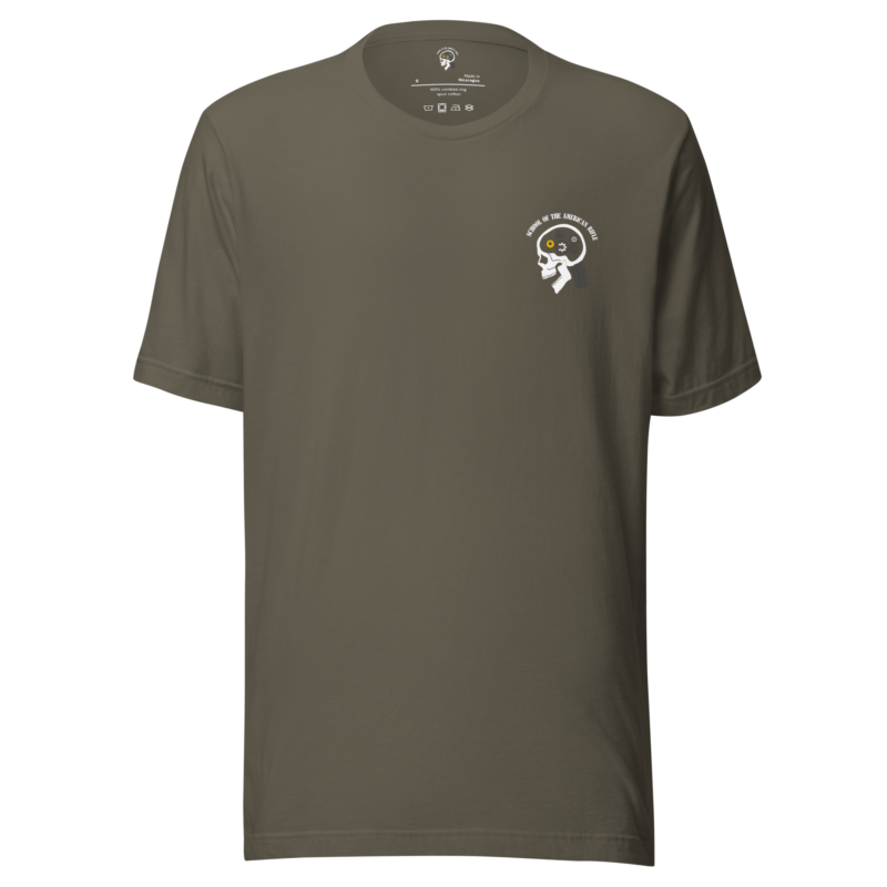 A gray SOTAR Unisex t-shirt with a white logo on it.